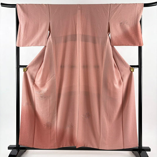 【美品】 付下 身長156.5cm 袖長67.5cm L 雙層 華紋 逆雲取刺繡 粉紅 純蠶絲 秀品級 一個紋