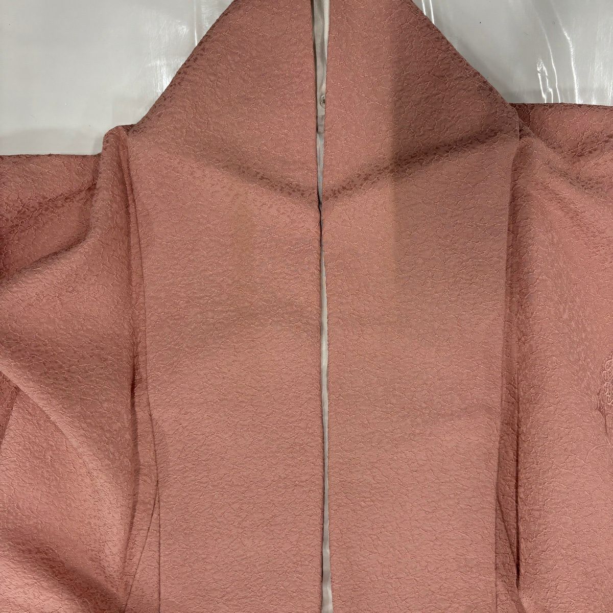 【美品】 付下 身長156.5cm 袖長67.5cm L 雙層 華紋 逆雲取刺繡 粉紅 純蠶絲 秀品級 一個紋