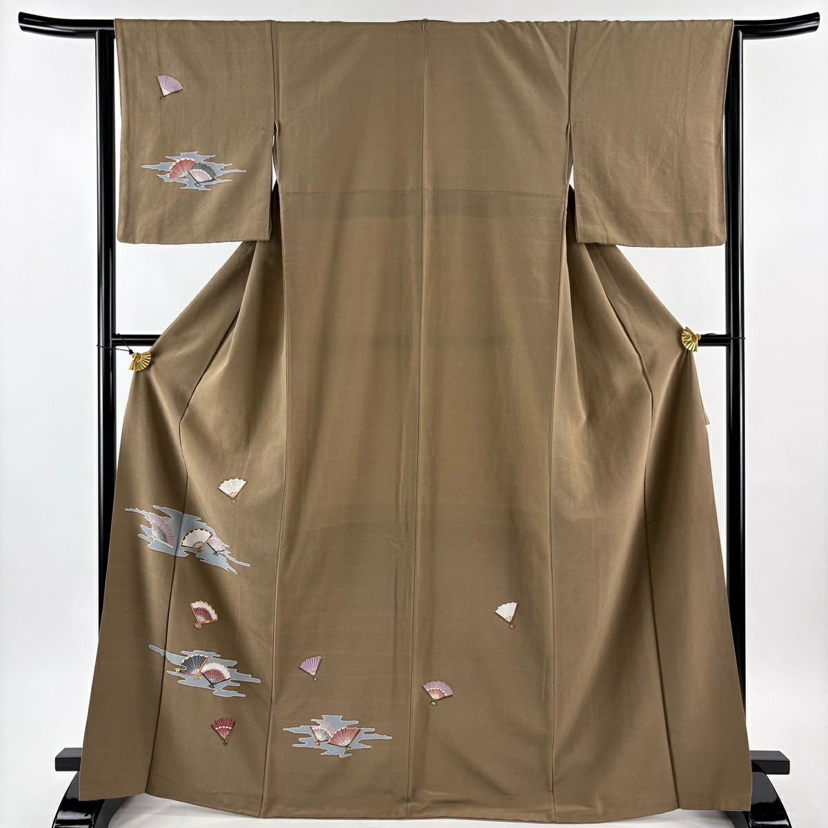 付下 身長168cm 袖長64cm M 雙層 扇子子 霞 金絲 金銀彩 茶 純蠶絲 優品級