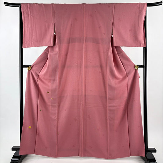 【美品】 付下 身長166cm 袖長65cm M 雙層 草花紋紋 螺鈿 金銀彩 粉紅 純蠶絲 秀品級 一つ紋
