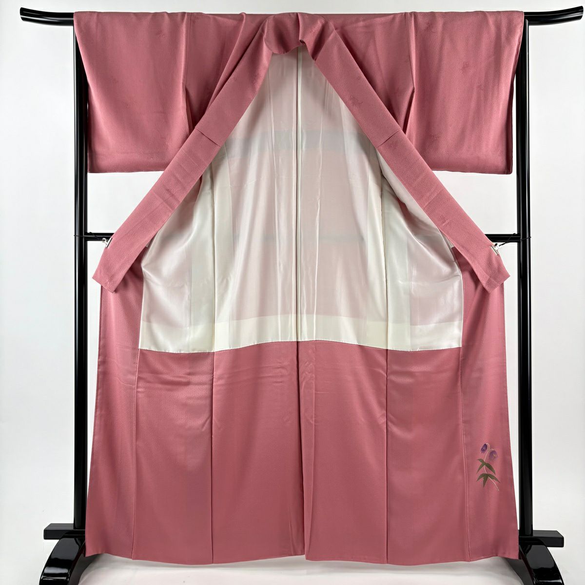 【美品】 付下 身長166cm 袖長65cm M 雙層 草花紋紋 螺鈿 金銀彩 粉紅 純蠶絲 秀品級 一つ紋