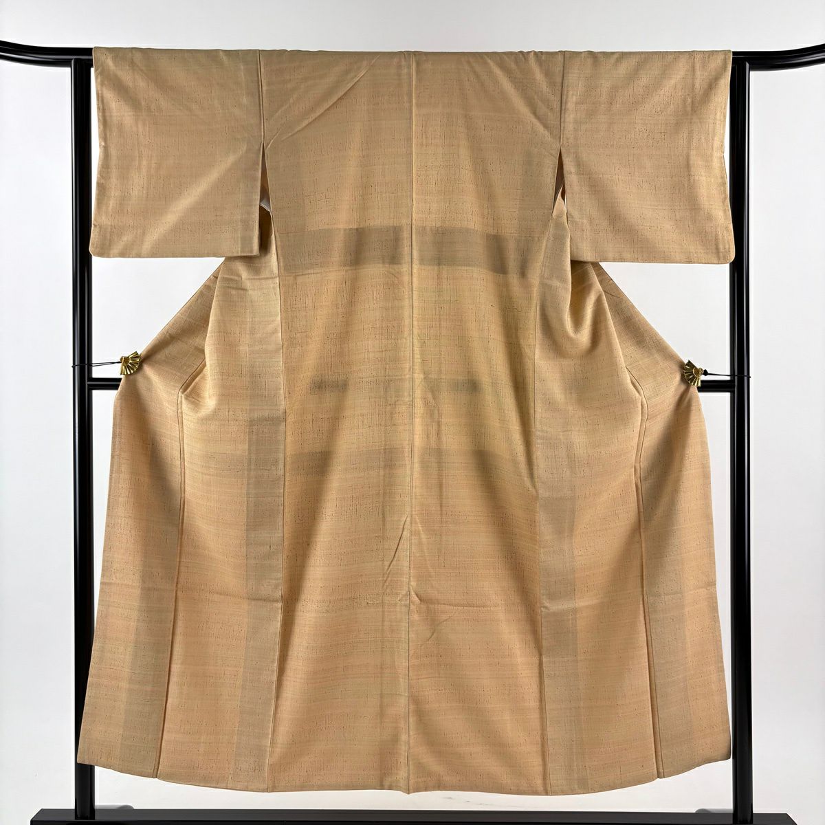 【美品】 小紋 身長150.5cm 袖長63cm S 雙層 結城紬織地 證書あり 幾何學 薄茶 純蠶絲 秀品級