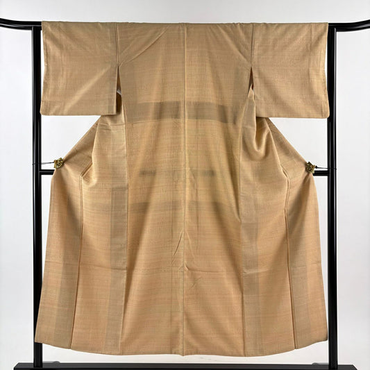 【美品】 小紋 身長150.5cm 袖長63cm S 雙層 結城紬織地 證書あり 幾何學 薄茶 純蠶絲 秀品級