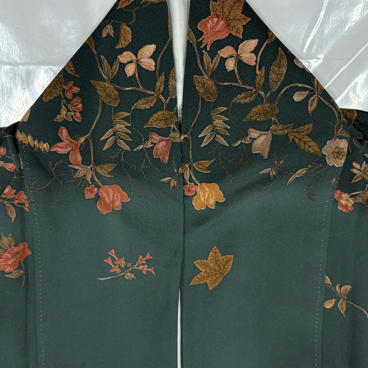訪問服 身長154cm 袖長65cm M 雙層 草花紋紋 染分 渲染 灰綠 純蠶絲 優品級