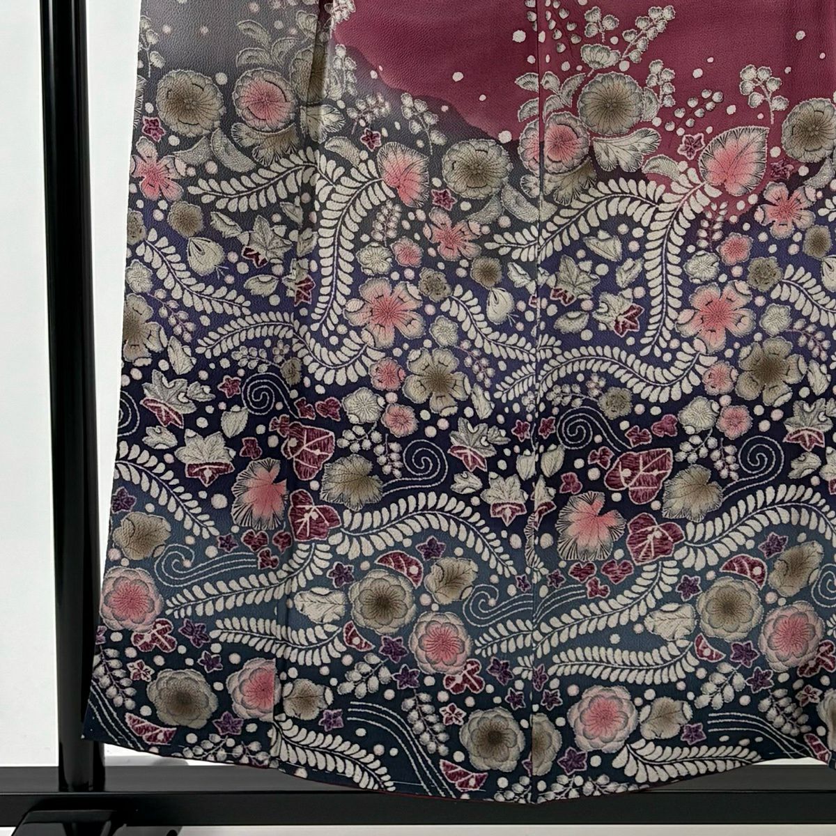 訪問服 身長154.5cm 袖長64.5cm M 雙層 辻花染圖案 縮緬 染分 紅紫 純蠶絲 秀品級