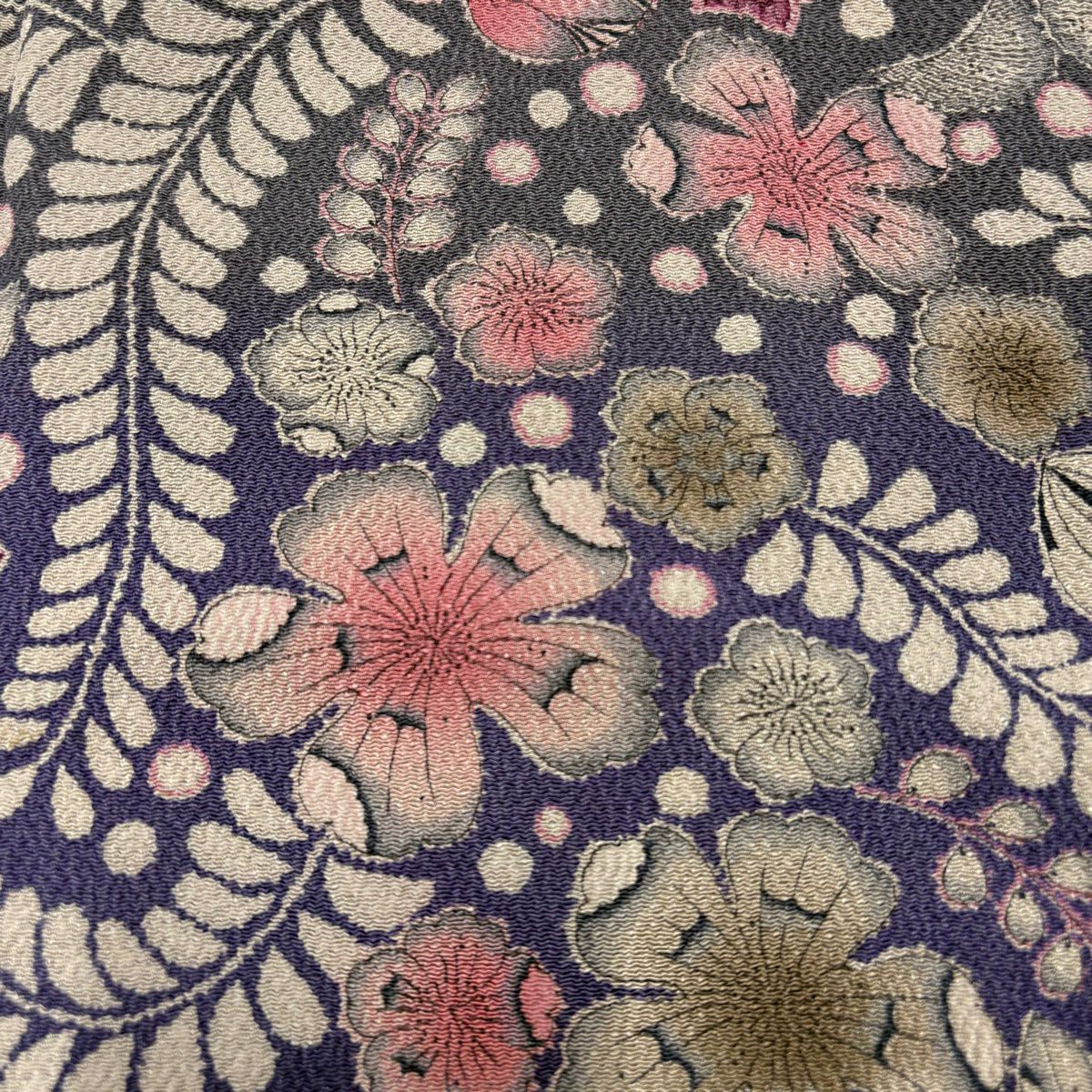 訪問服 身長154.5cm 袖長64.5cm M 雙層 辻花染圖案 縮緬 染分 紅紫 純蠶絲 秀品級
