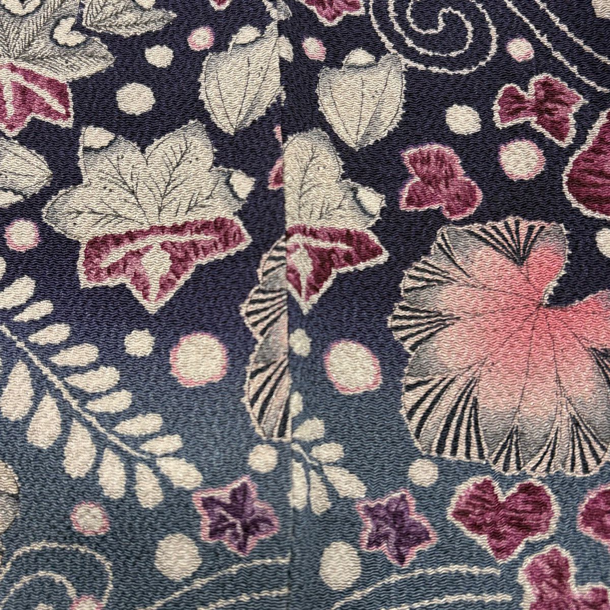 訪問服 身長154.5cm 袖長64.5cm M 雙層 辻花染圖案 縮緬 染分 紅紫 純蠶絲 秀品級