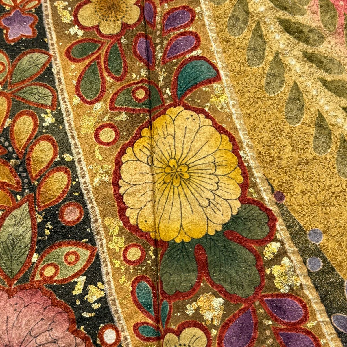 【美品】振袖禮服 身長169.5cm 袖長69cm L 雙層 幾帳 草花紋紋 金通し 金銀彩 紅 純蠶絲 秀品級