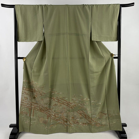 【美品】 留袖禮服禮服 身長166.5cm 袖長68cm L 雙層 松樹竹子梅花 橋 刺繡 蓬色 純蠶絲 秀品級