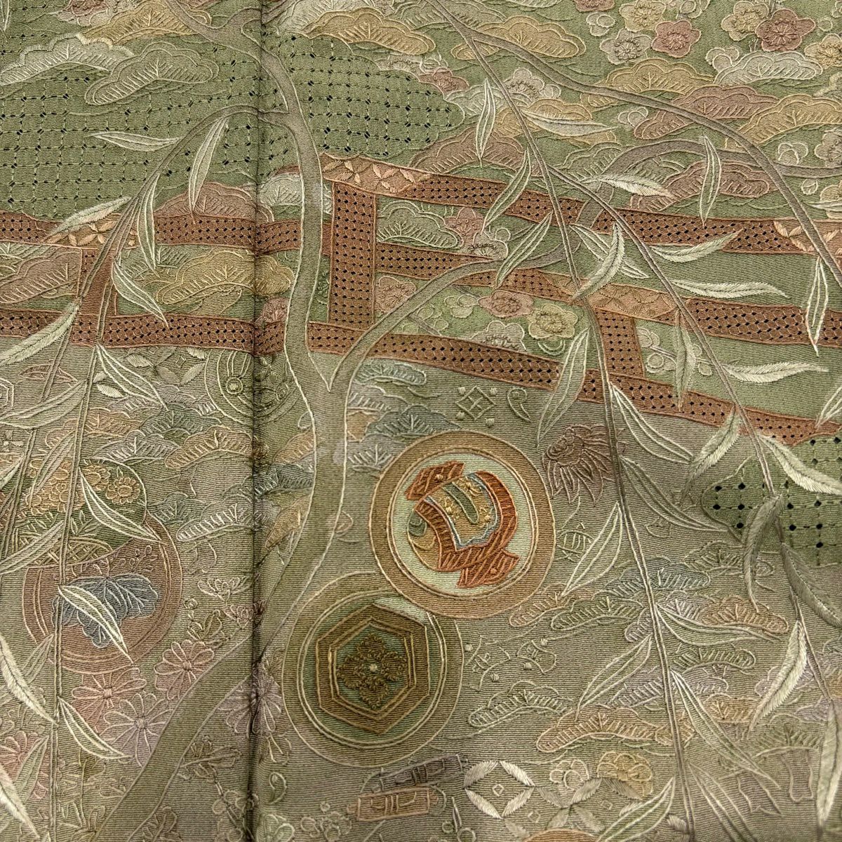 【美品】 留袖禮服禮服 身長166.5cm 袖長68cm L 雙層 松樹竹子梅花 橋 刺繡 蓬色 純蠶絲 秀品級