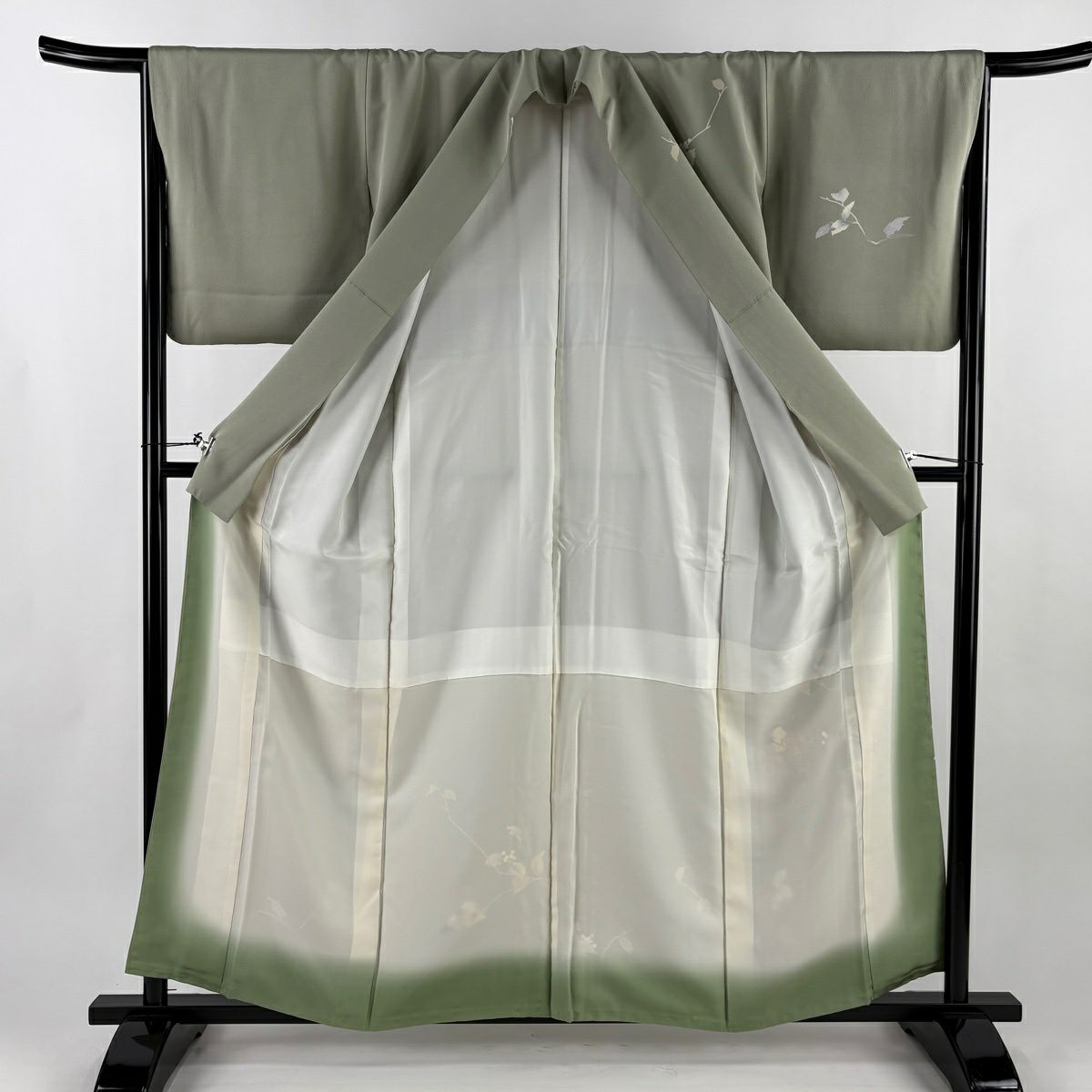 【美品】訪問服 身長159.5cm 袖長66cm M 雙層 童 葉與實 蘇州刺繡 灰綠 純蠶絲 秀品級 一個紋
