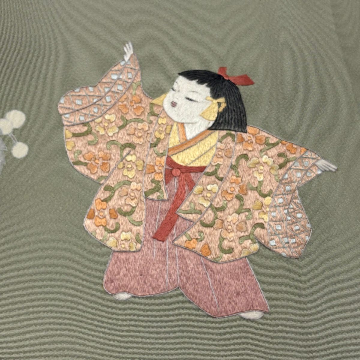 【美品】訪問服 身長159.5cm 袖長66cm M 雙層 童 葉與實 蘇州刺繡 灰綠 純蠶絲 秀品級 一個紋