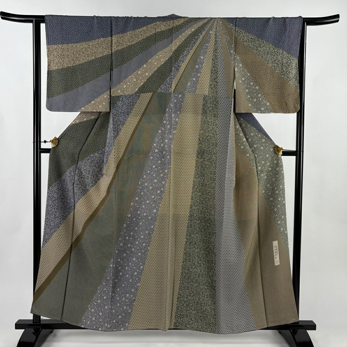 【美品】訪問服 身長159.5cm 袖長64cm M 雙層 落款あり 寄せ柄 櫻花 茶綠 純蠶絲 秀品級
