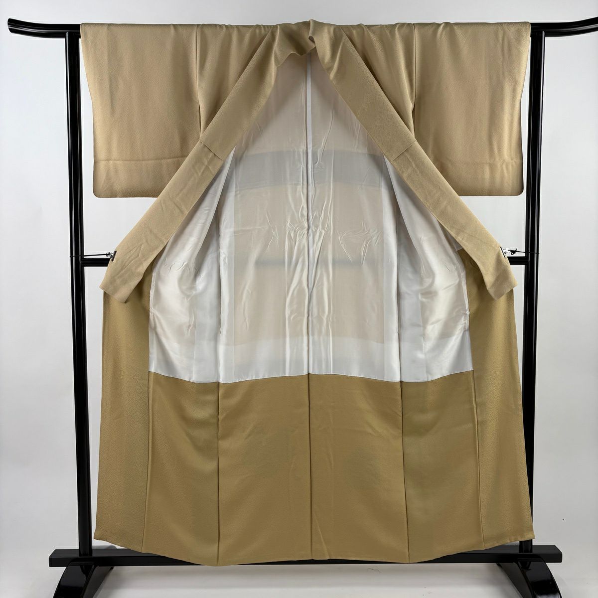 【美品】 付下 身長158cm 袖長63cm S 雙層 卷物 草花紋紋 金糸刺繡 淺茶 純蠶絲 優品級