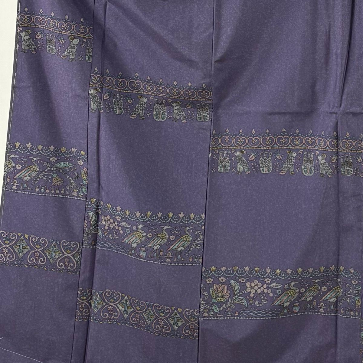 【美品】 付下 身長152.5cm 袖長62cm S 雙層 紬織織 鳥 草花紋 紫 純蠶絲 秀品級