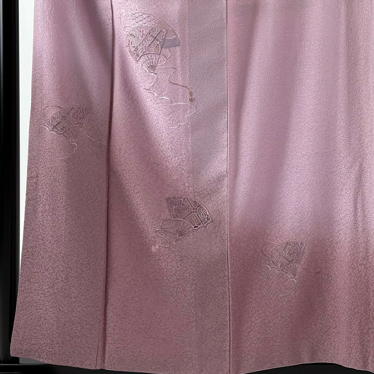付下 身長157.5cm 袖長65cm M 雙層 扇子 雲紋 刺繡 漸層 薄紫 純蠶絲 秀品級 一個紋