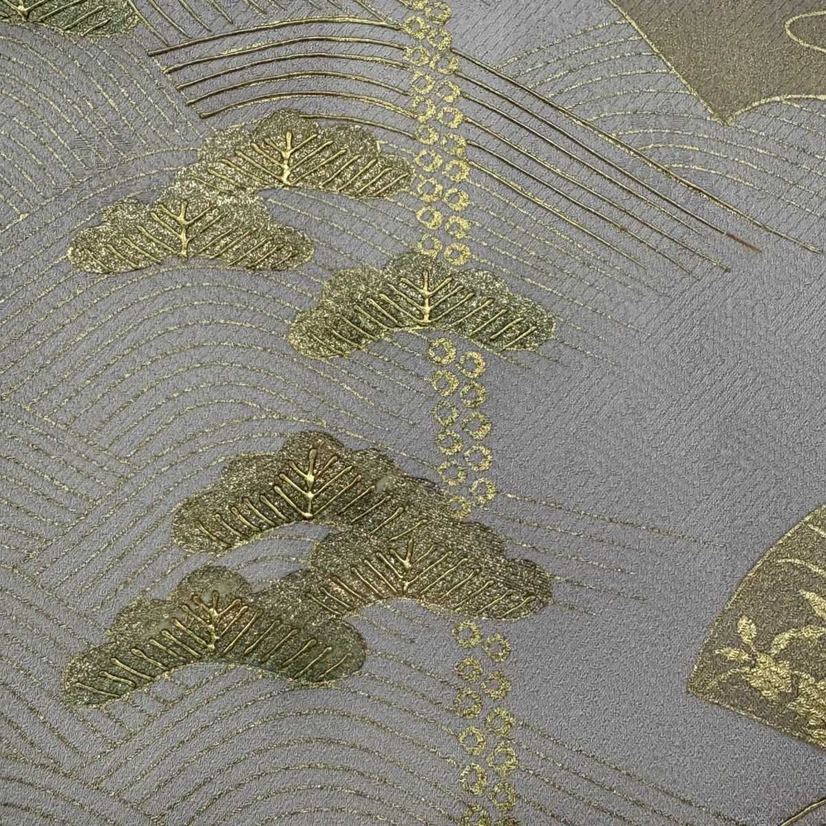 付下 身長157.5cm 袖長64cm M 雙層 花籠 波 金銀彩 漸層 灰紫 純蠶絲 優品級