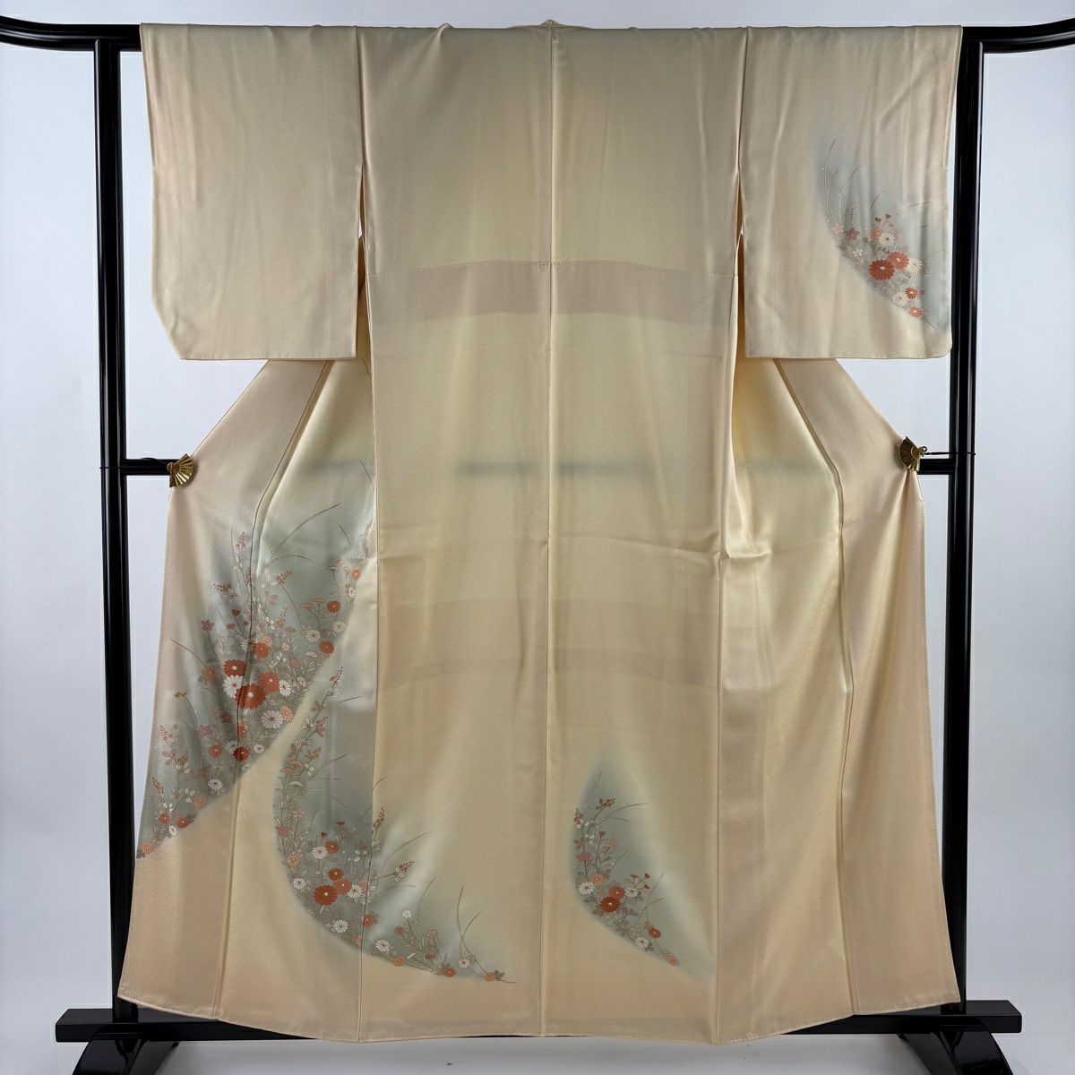 付下 身長158.5cm 袖長62cm S 雙層 秋草 金銀彩 染分 淺米色 純蠶絲 優品級