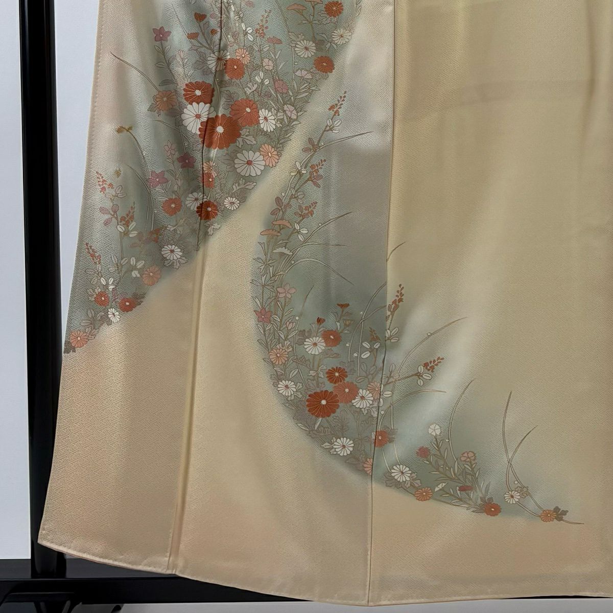 付下 身長158.5cm 袖長62cm S 雙層 秋草 金銀彩 染分 淺米色 純蠶絲 優品級