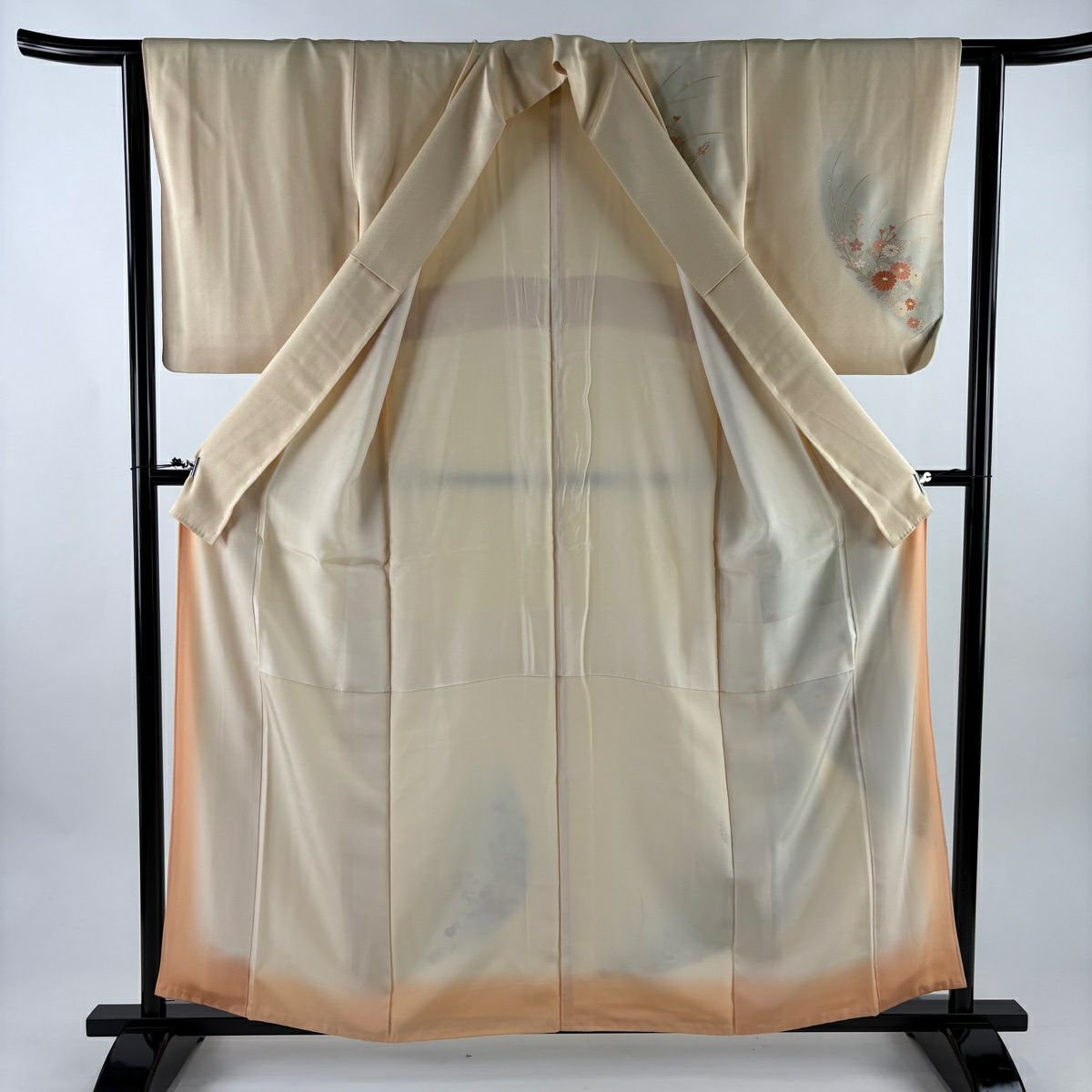 付下 身長158.5cm 袖長62cm S 雙層 秋草 金銀彩 染分 淺米色 純蠶絲 優品級