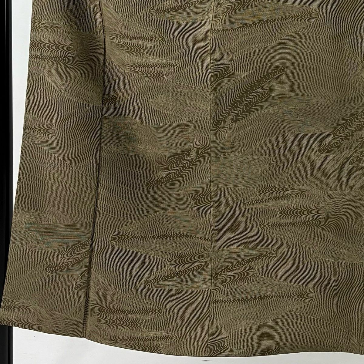 小紋 身長150cm 袖長62cm S 雙層 波 茶綠 純蠶絲 秀品級