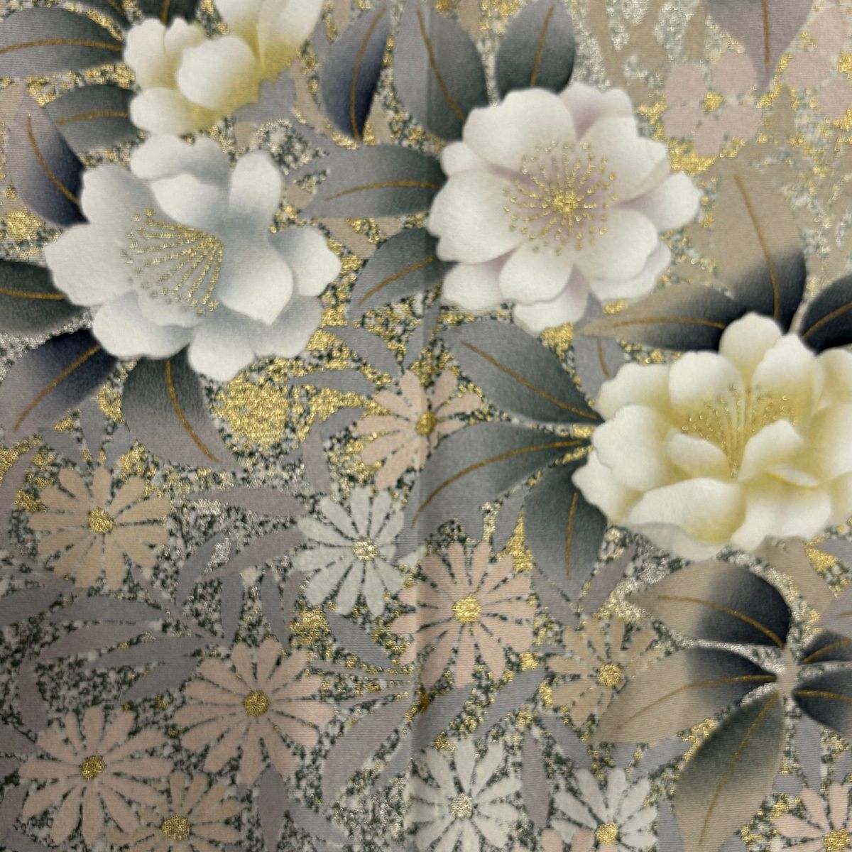 訪問服 身長157.5cm 袖長67cm M 雙層 牡丹 菊花 金銀彩 漸層 淺綠 純蠶絲 優品級
