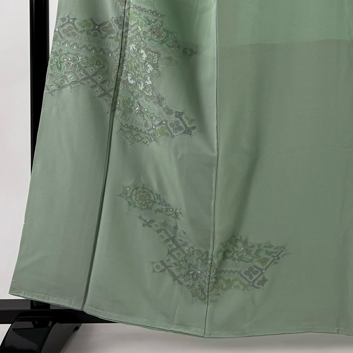 【美品】付下 身長161cm 袖長65cm M 雙層 華紋 蜀江文 刺繡 淺綠 純蠶絲 秀品級