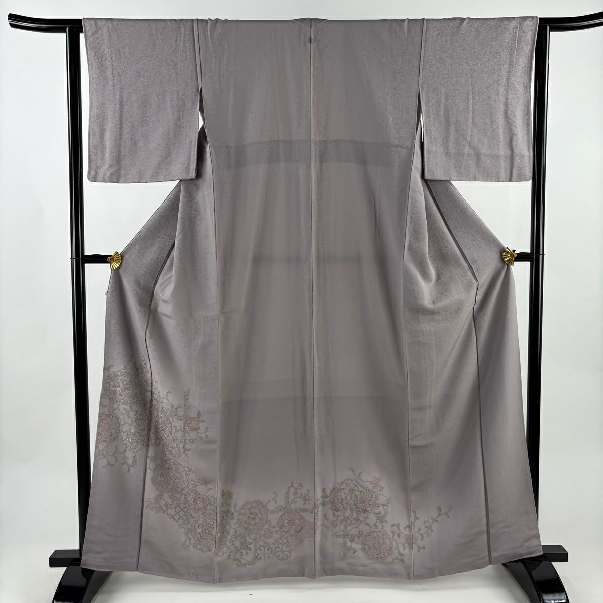 【美品】 付下 身長164cm 袖長64cm M 雙層 向鳥 華紋 刺繡 淺紫 純蠶絲 秀品級 一個紋