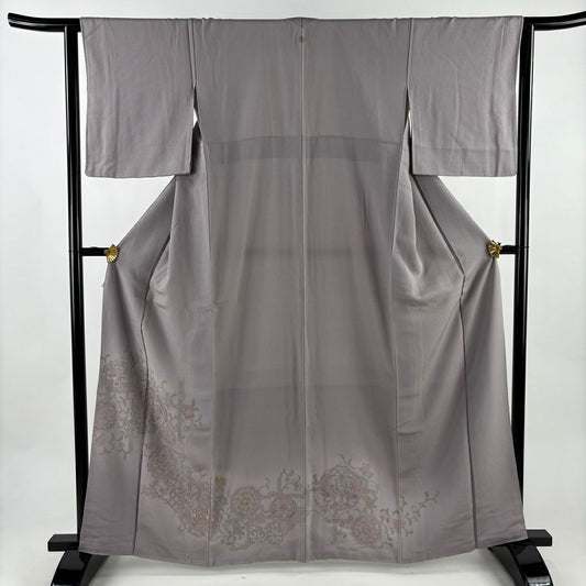 【美品】 付下 身長164cm 袖長64cm M 雙層 向鳥 華紋 刺繡 淺紫 純蠶絲 秀品級 一個紋