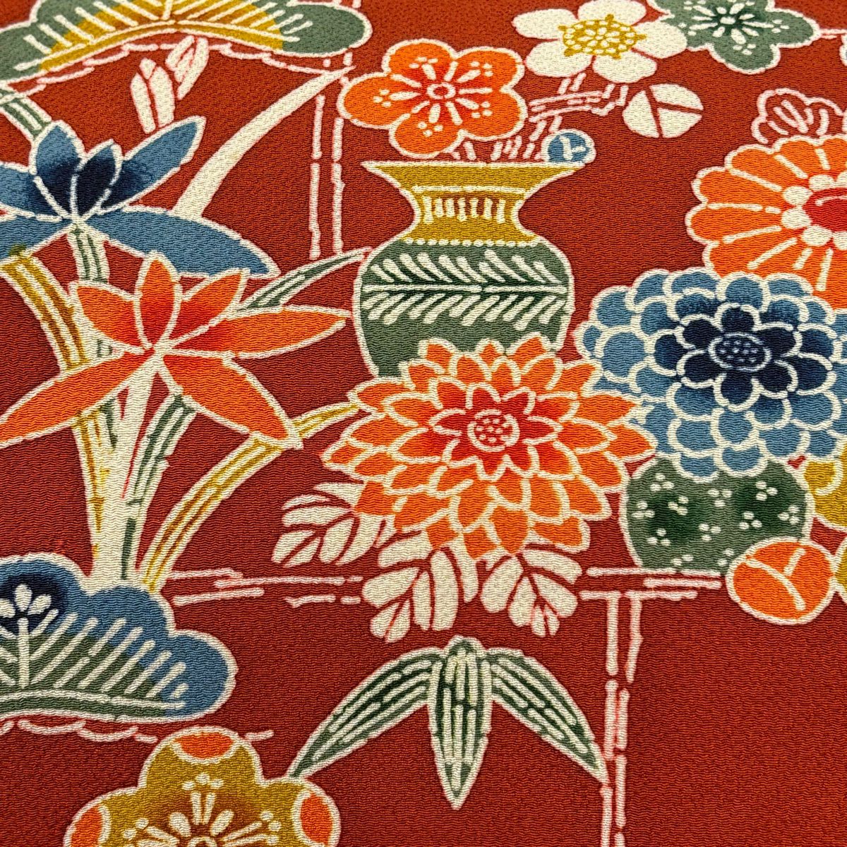 【美品】名古屋帶 秀品級 松樹竹子梅花 菊花 絞織 紅茶 純蠶絲