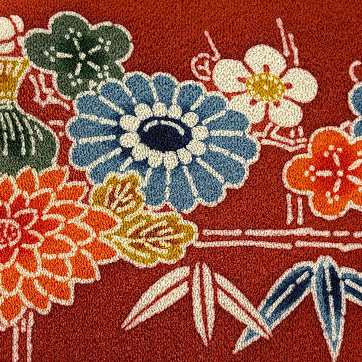 【美品】名古屋帶 秀品級 松樹竹子梅花 菊花 絞織 紅茶 純蠶絲