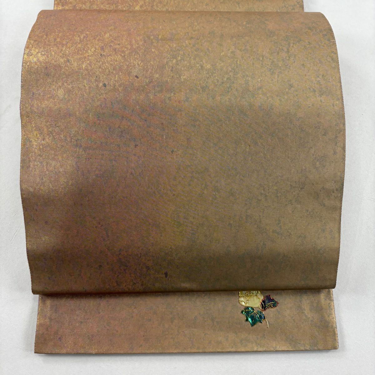 袋帶 秀品級 幾何圖案 金金箔 淺茶 六通 純蠶絲
