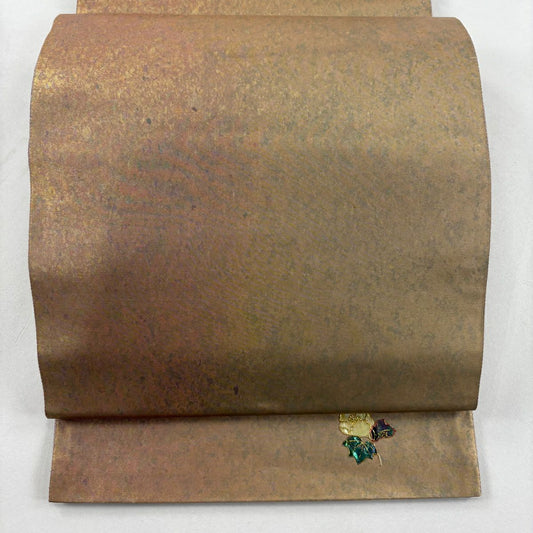 袋帶 秀品級 幾何圖案 金金箔 淺茶 六通 純蠶絲