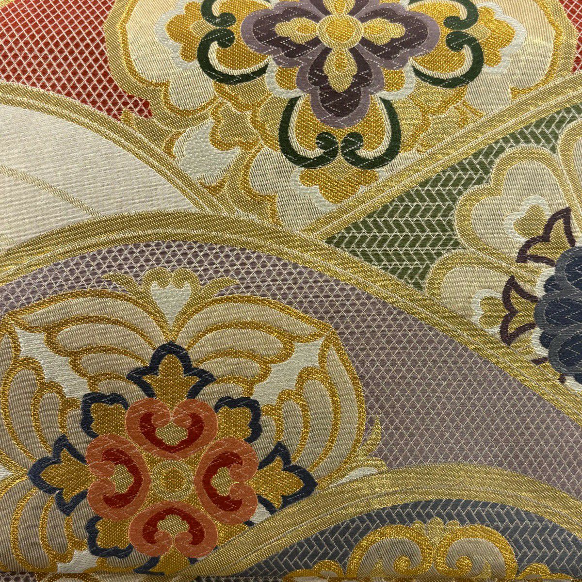 【美品】 袋帶 秀品級 波青海華紋 金絲 金金箔 金色 六通 純蠶絲