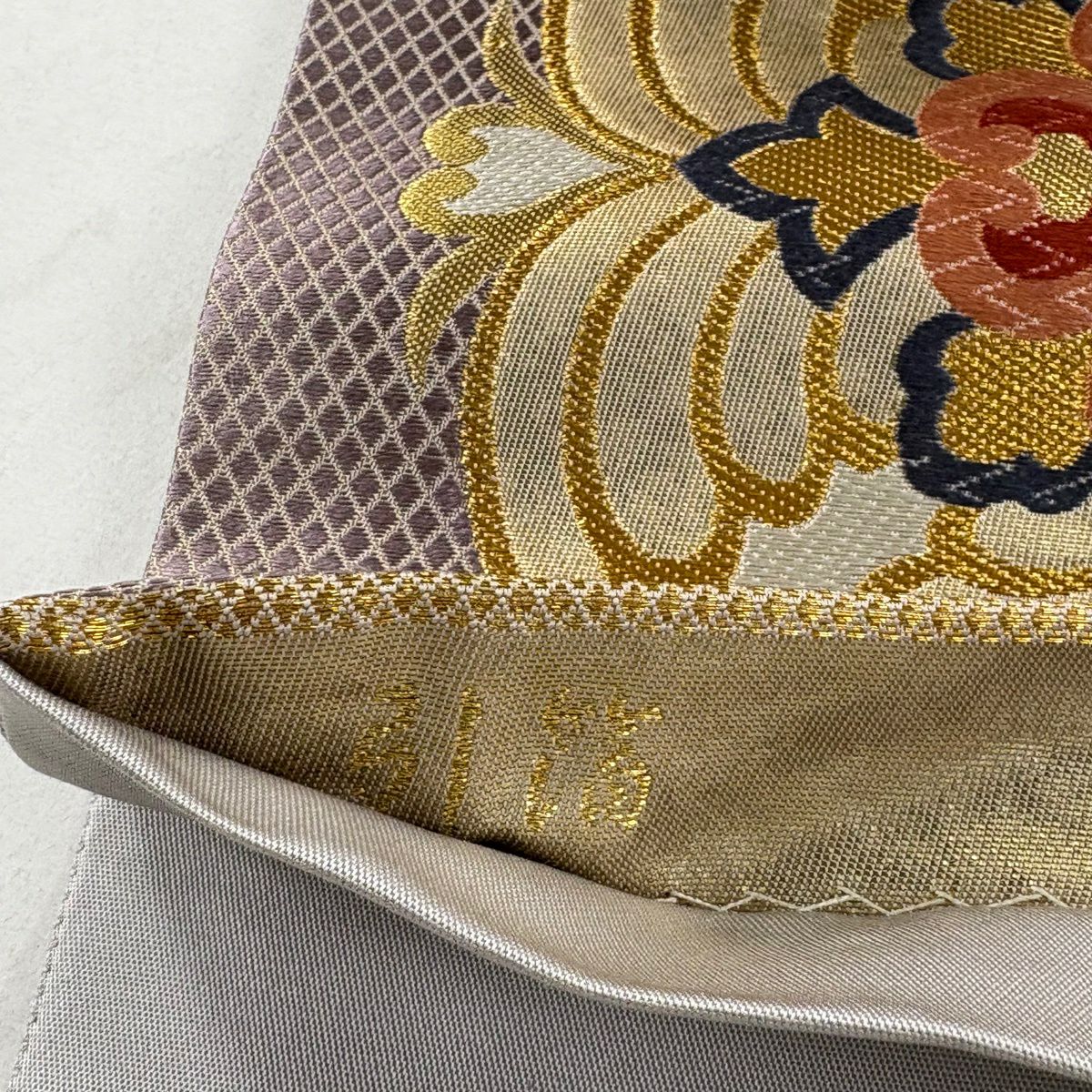 【美品】 袋帶 秀品級 波青海華紋 金絲 金金箔 金色 六通 純蠶絲