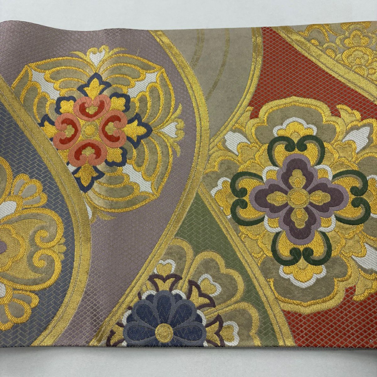 【美品】 袋帶 秀品級 波青海華紋 金絲 金金箔 金色 六通 純蠶絲