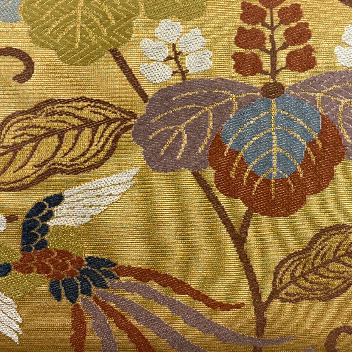 【美品】 袋帶 秀品級 鳥 桐 金絲 金金箔 山吹茶 六通 純蠶絲