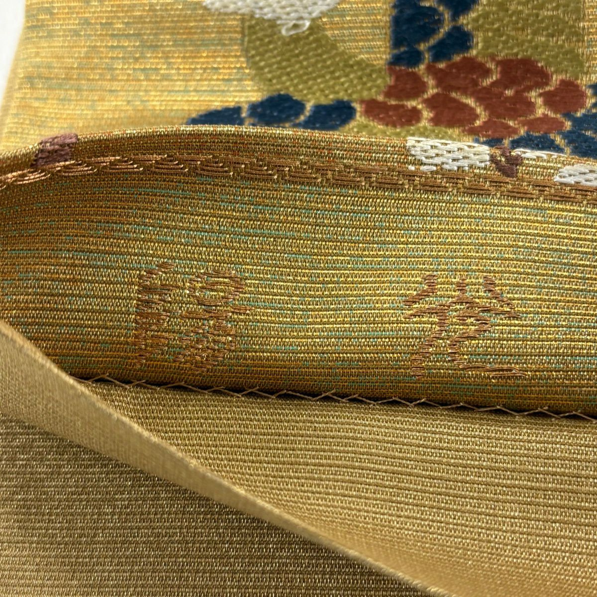 【美品】 袋帶 秀品級 鳥 桐 金絲 金金箔 山吹茶 六通 純蠶絲