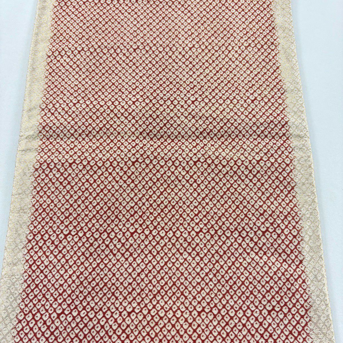【美品】 袋帶 秀品級 振袖禮服禮服用 扇子面 藤 金銀彩 金金箔 紅 六通 純蠶絲