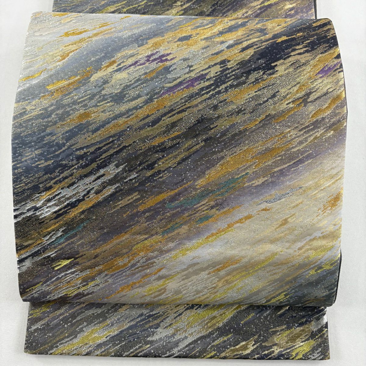 【美品】 袋帶 秀品級 霞 金絲 金金箔 金 六通 純蠶絲