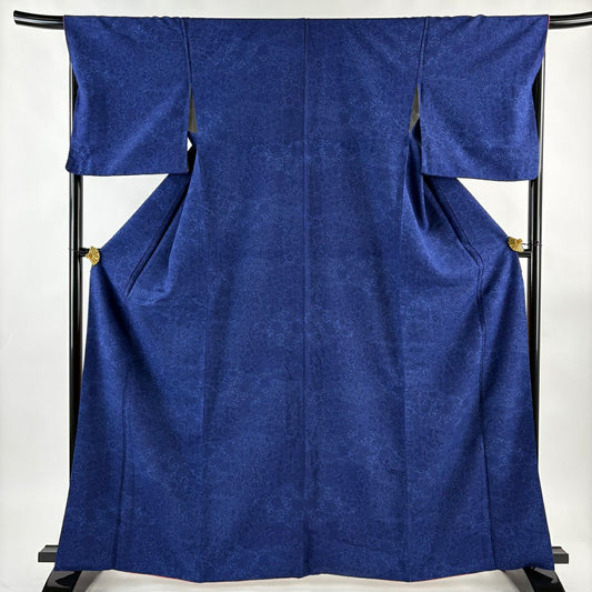 小紋 身長164.5cm 袖長67.5cm L 雙層 草花紋 花唐草紋 藍色 純蠶絲 秀品級