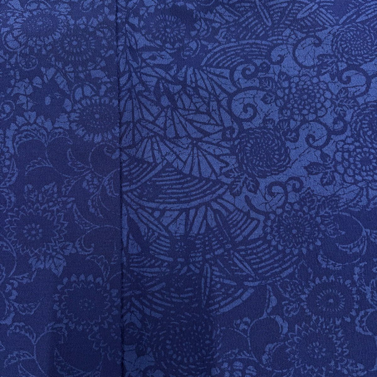 小紋 身長164.5cm 袖長67.5cm L 雙層 草花紋 花唐草紋 藍色 純蠶絲 秀品級