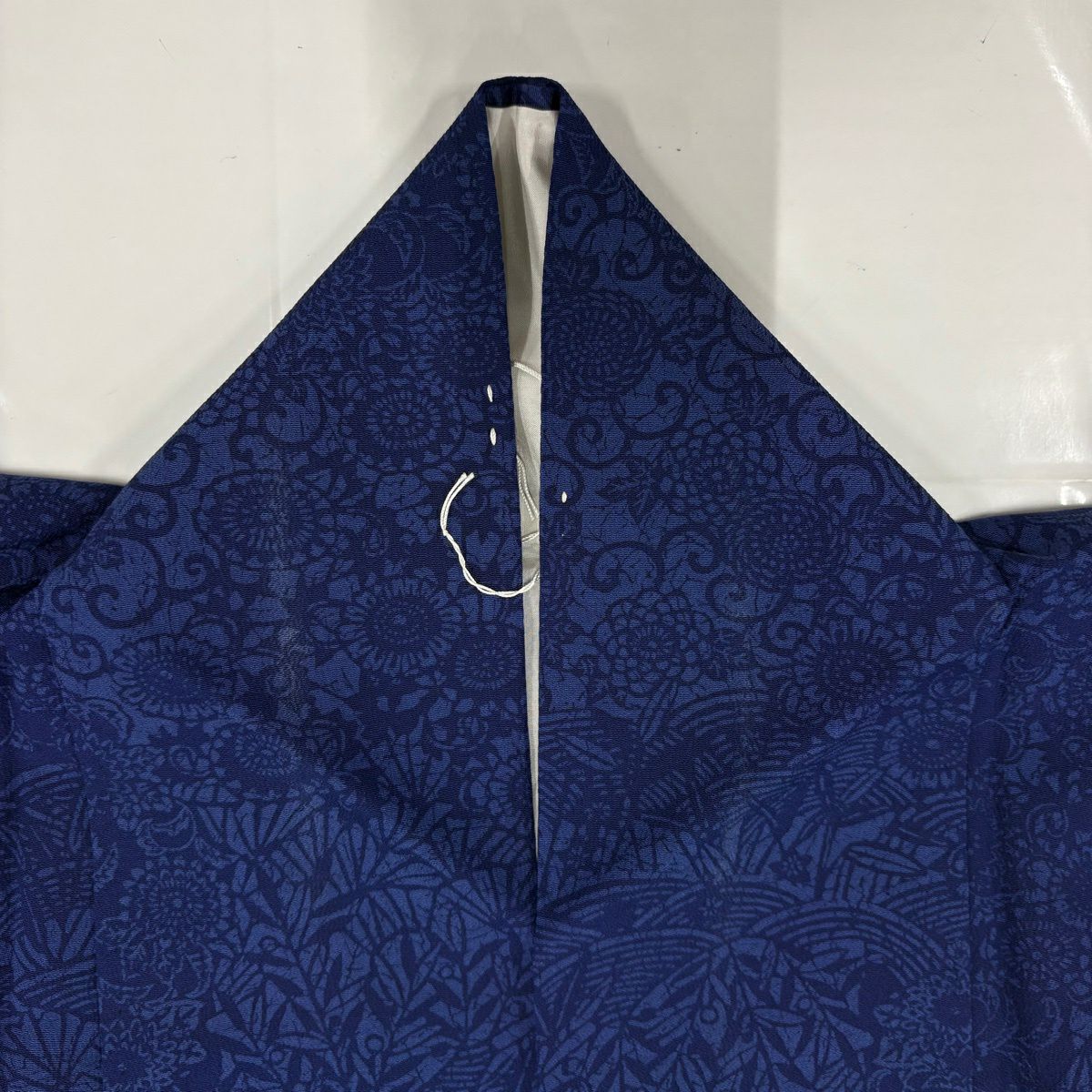 小紋 身長164.5cm 袖長67.5cm L 雙層 草花紋 花唐草紋 藍色 純蠶絲 秀品級