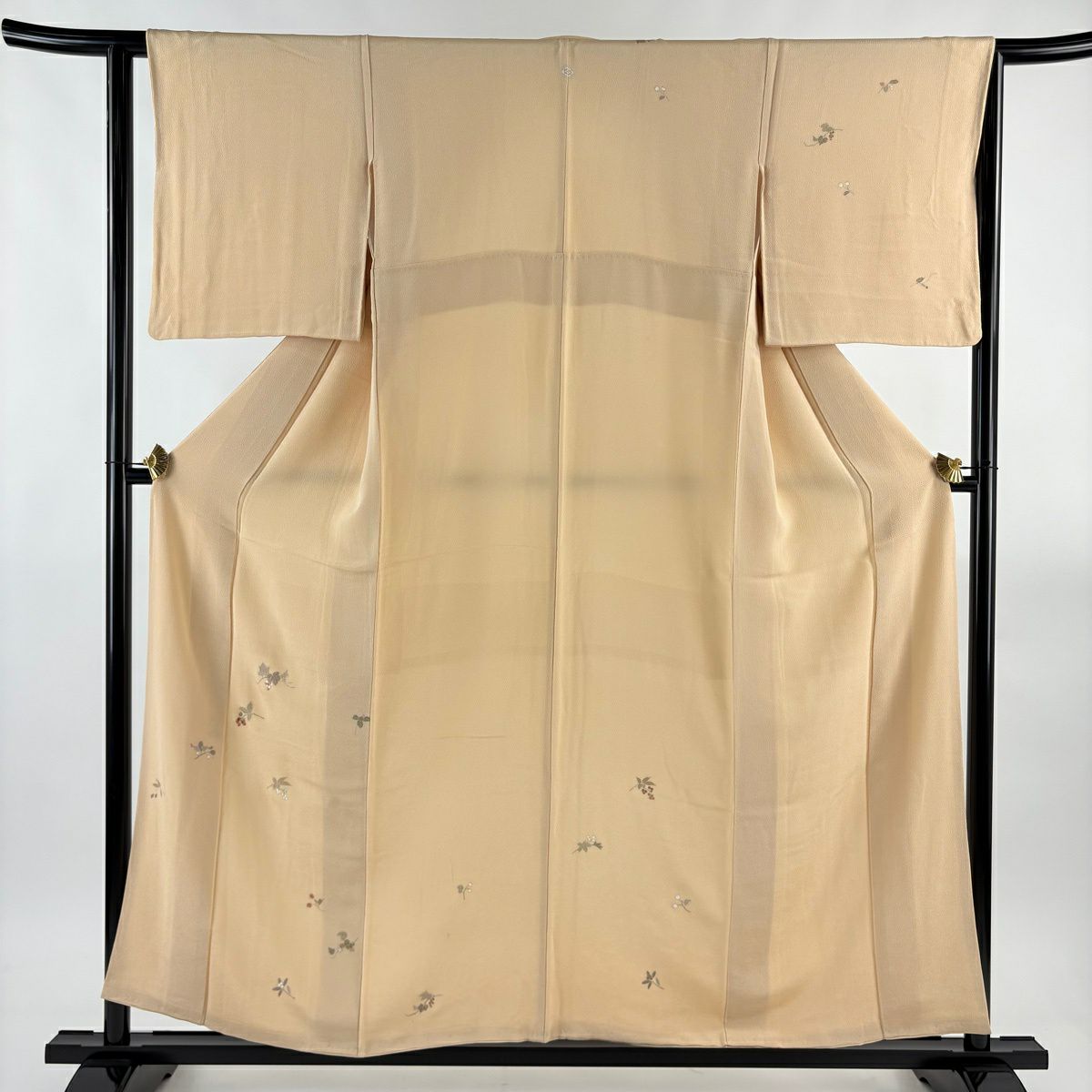 付下 身長155cm 袖長63cm S 雙層 葉與果實 刺繡 金彩裝飾 淺橙色 純蠶絲 優品級 一個紋