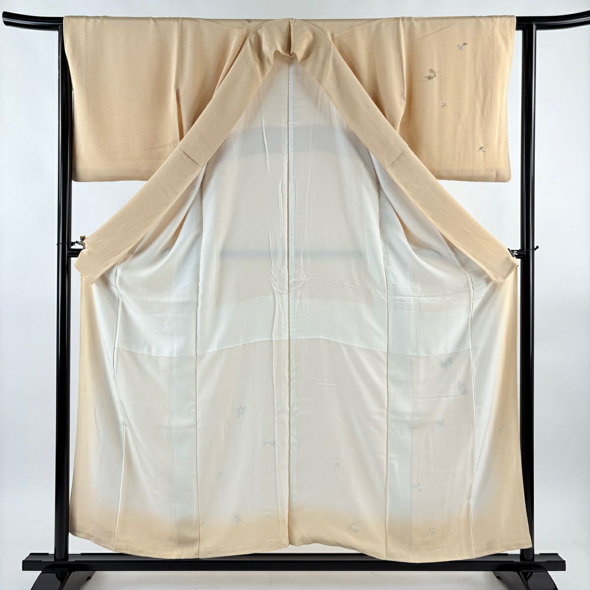 付下 身長155cm 袖長63cm S 雙層 葉與果實 刺繡 金彩裝飾 淺橙色 純蠶絲 優品級 一個紋