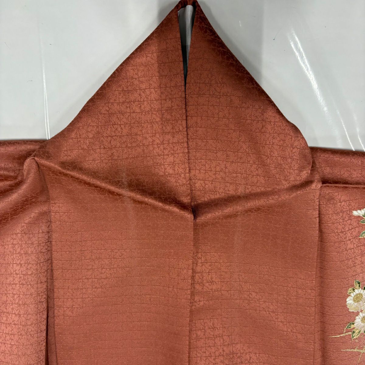 付下 身長168.5cm 袖長66cm M 雙層 花籠 波 金銀彩 漸層 鮭粉色 純蠶絲 優品級