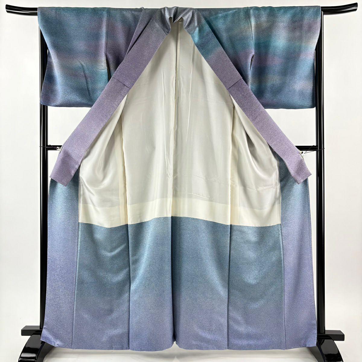 【美品】訪問服 身長164cm 袖長66.5cm M 雙層 初代 久保田一竹子 落款あり 霞 金通し 漸變 青灰色 純蠶絲 逸品級