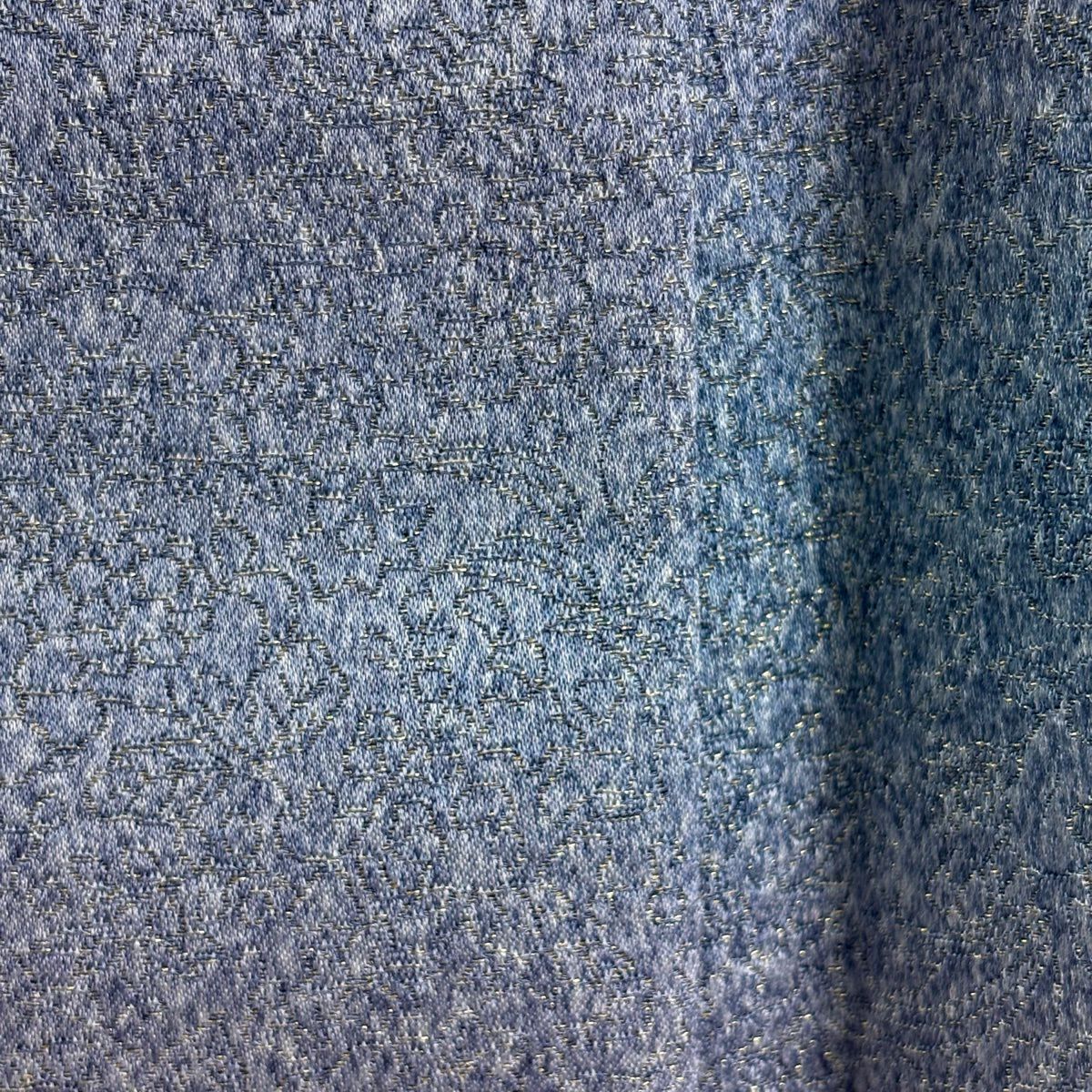 【美品】訪問服 身長164cm 袖長66.5cm M 雙層 初代 久保田一竹子 落款あり 霞 金通し 漸變 青灰色 純蠶絲 逸品級