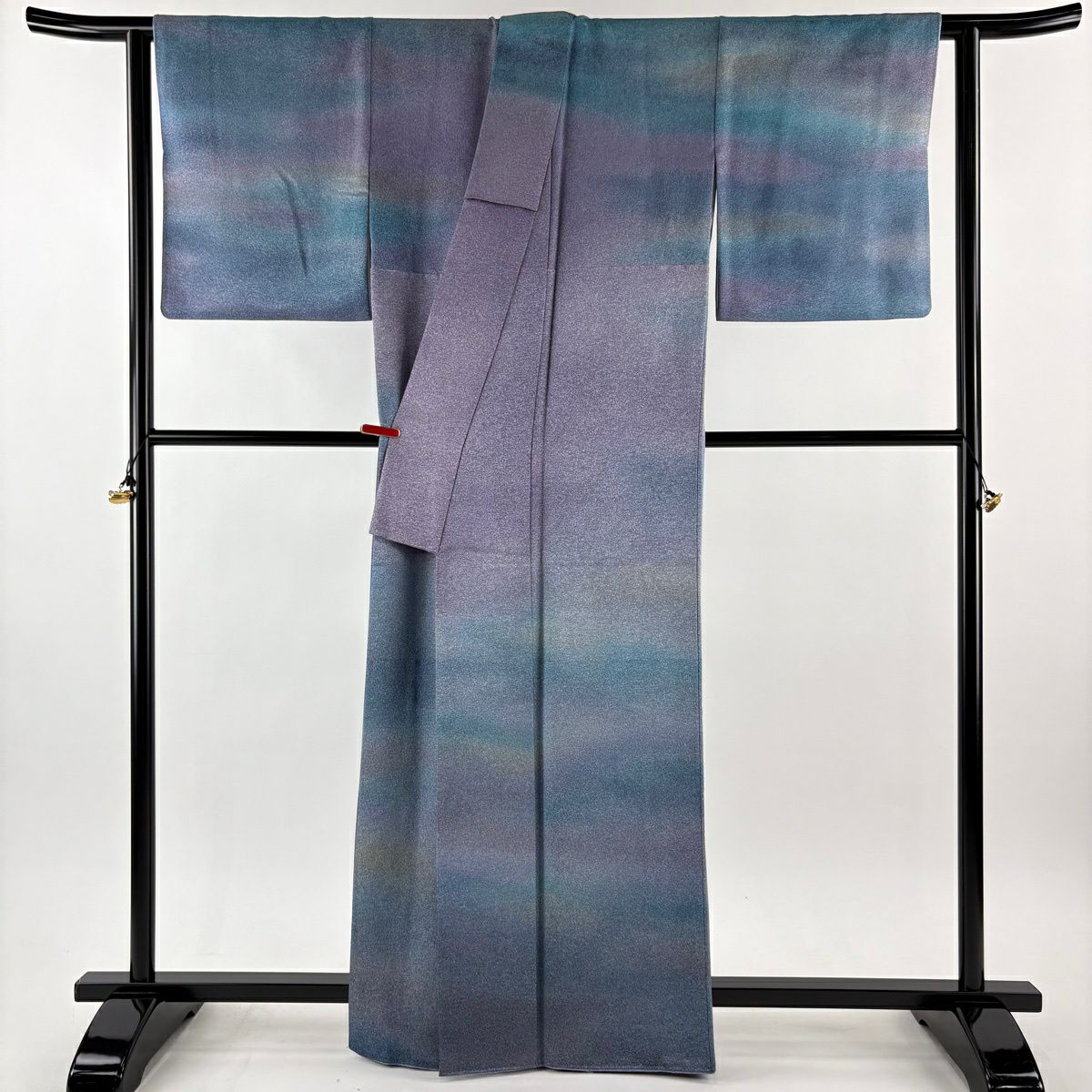 【美品】訪問服 身長164cm 袖長66.5cm M 雙層 初代 久保田一竹子 落款あり 霞 金通し 漸變 青灰色 純蠶絲 逸品級
