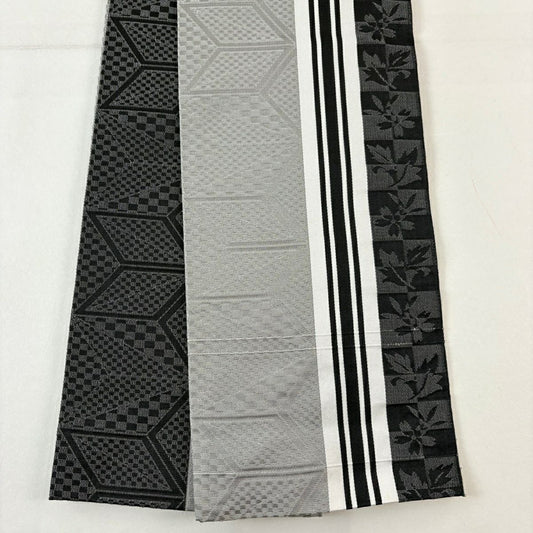 【美品】半幅帶 優品級 草花紋紋 縞 灰 化纖